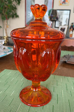 Vintage Viking Glass Epic Persimmon Orange Covered Candy Dish C4 10  
