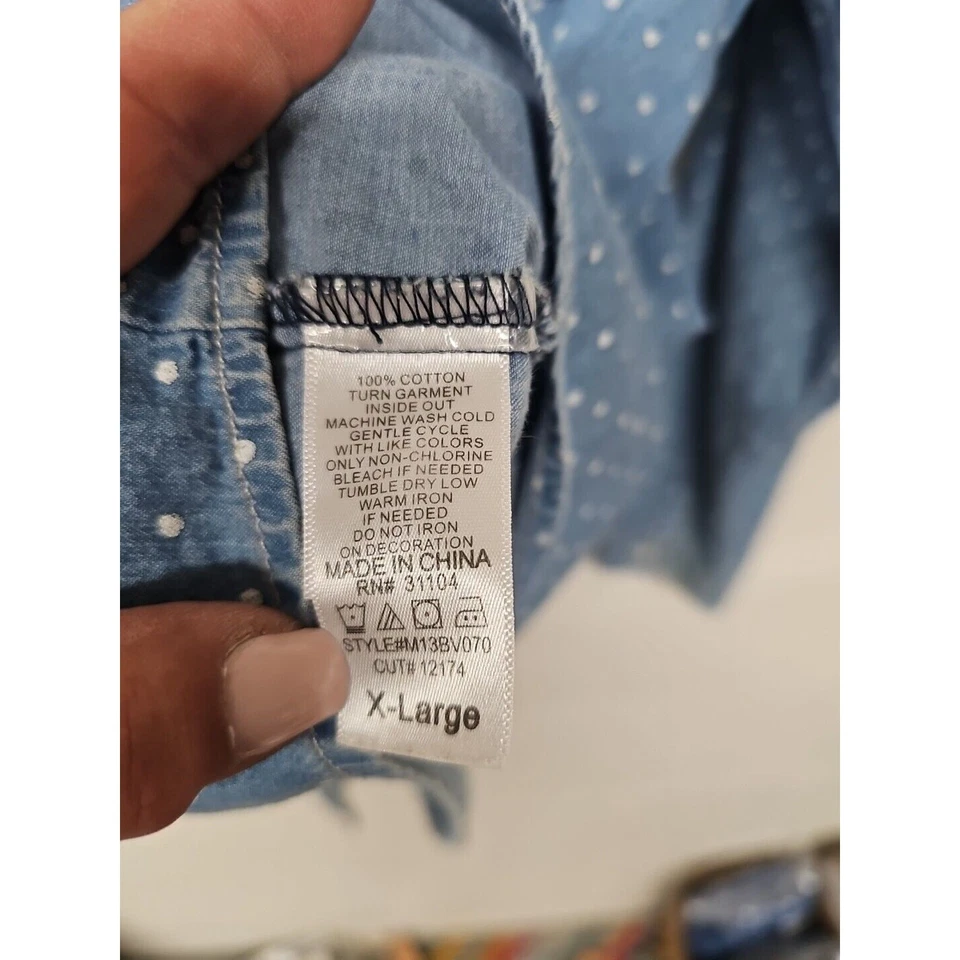 Camisa De Colección Para Mujer XL Cambray Abotonada Lunares Manga Larga Grunge Foto 3 de 4
