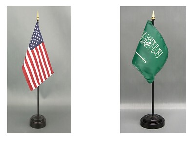Made in the USA--1 American & 1 Country Rayon 4''x6'' Office Desk Flag & 2 Stands