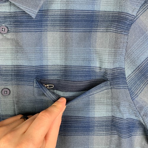 Lululemon Shirt Mens Medium Blue Plaid Brushed Woven Overshirt Flannel Button Up - Picture 7 of 9