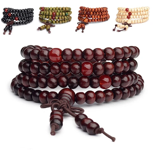 108 Sandalwood Beads Bracelet 6mm Natural Buddhist Buddha Wood Prayer Mala Bead - Picture 1 of 16