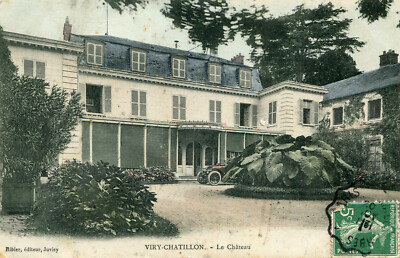 Card VIRY CHATILLON Le Château On aperceit l'avant du tacot automobile