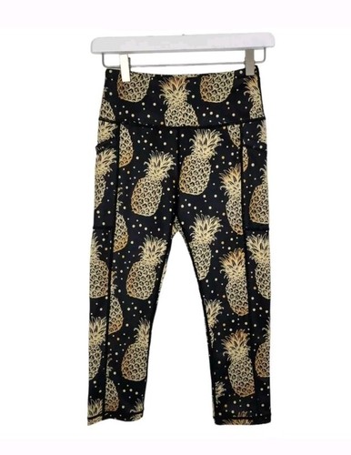CONSTANTLY VARIED GEAR Leggings Womens Small Black Yellow Pineapple Capri Pants