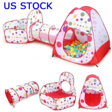 3 in 1 Kids Pop Up Rocket Play Tent Tunnel&Ball Pit with Basketball Hoop Gift