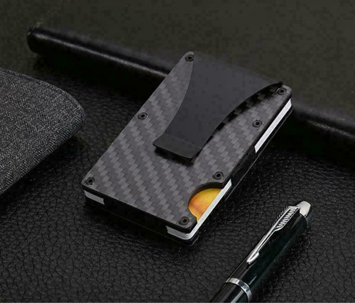 Men Slim Carbon Fiber Credit Card Holder RFID Blocking Metal Money Clip Wallet - Picture 6 of 12
