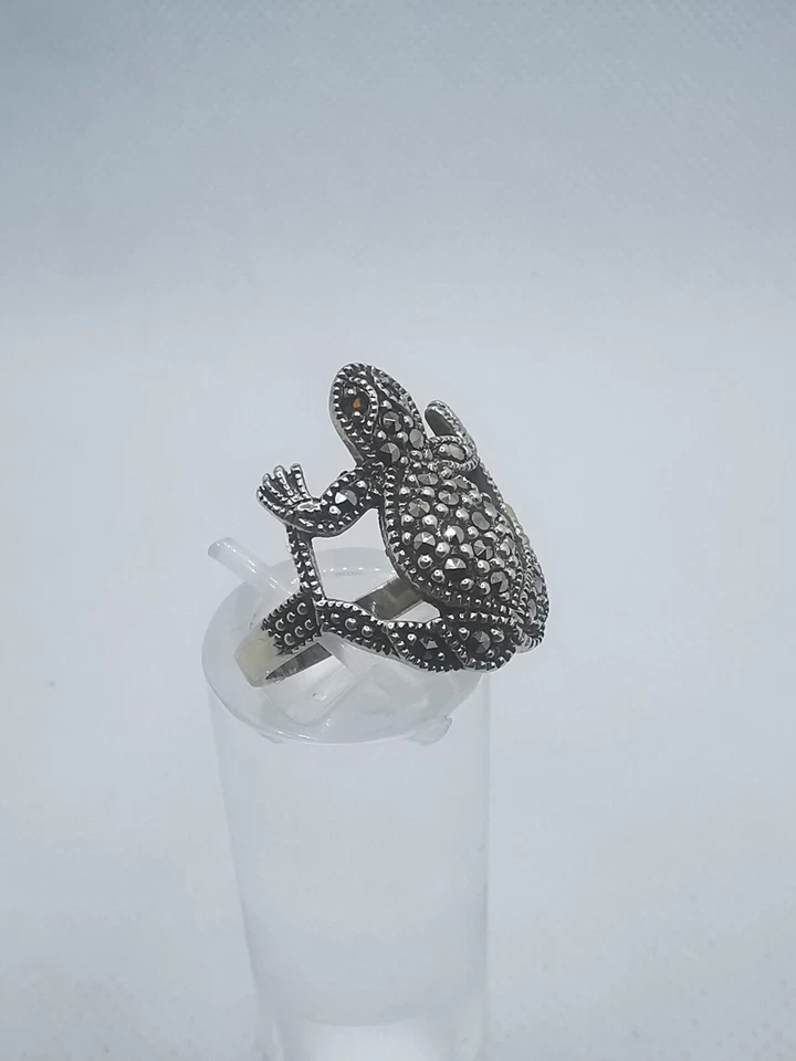 Frosch Damen Ring 925 Silber mit Markasiten und Granat Edelsteinen  - Bild 4 von 4