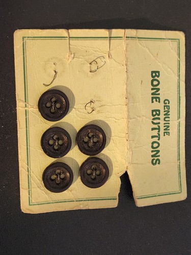 5 Genuine Black Bone Buttons antique vintage original Card - Picture 1 of 4