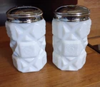 Vintage Westmoreland Old Quilt Milk Glass Salt and Pepper Shakers HEAVY!
