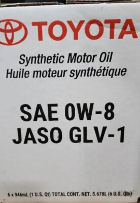 TOYOTA/LEXUS 0W-8 SYNTHETIC MOTOR OIL JASO GLV-1 ,OEM NEW , 6QT | eBay