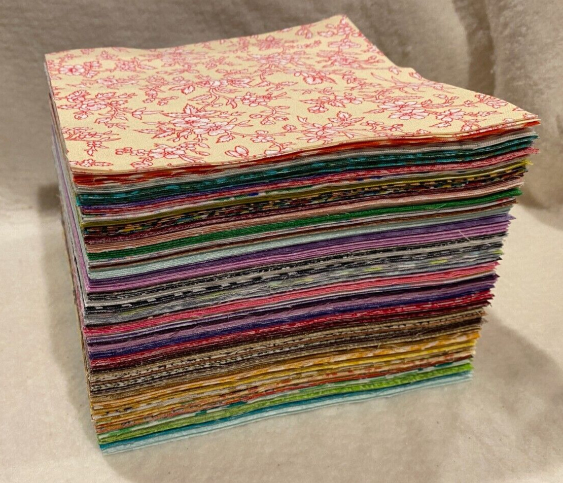 FREE SHIPPING! Lot of 50  5" X 5" SQUARES *Precut* 100% Cotton  NO DUPLICATES!