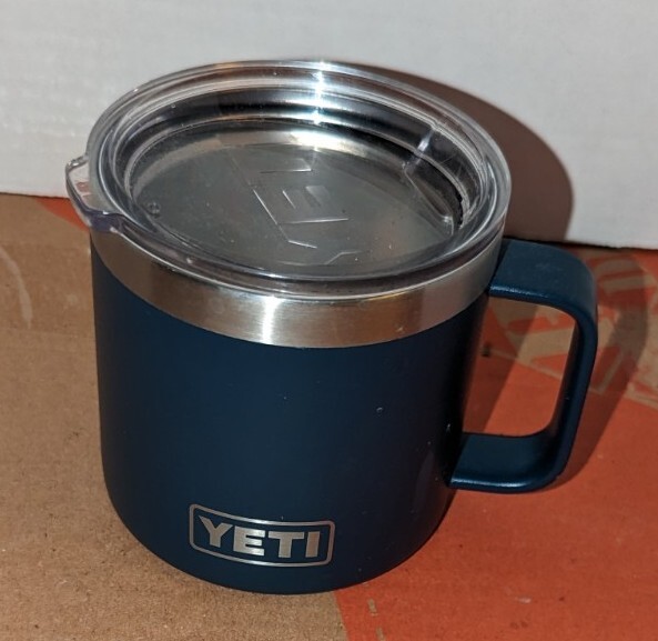 YETI Rambler 14oz Mug Navy Blue w/Clear Lid Coffee Tea Cup