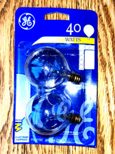 Two GE 40 watt clear globe candelabra base dimmable light bulbs - Not LED