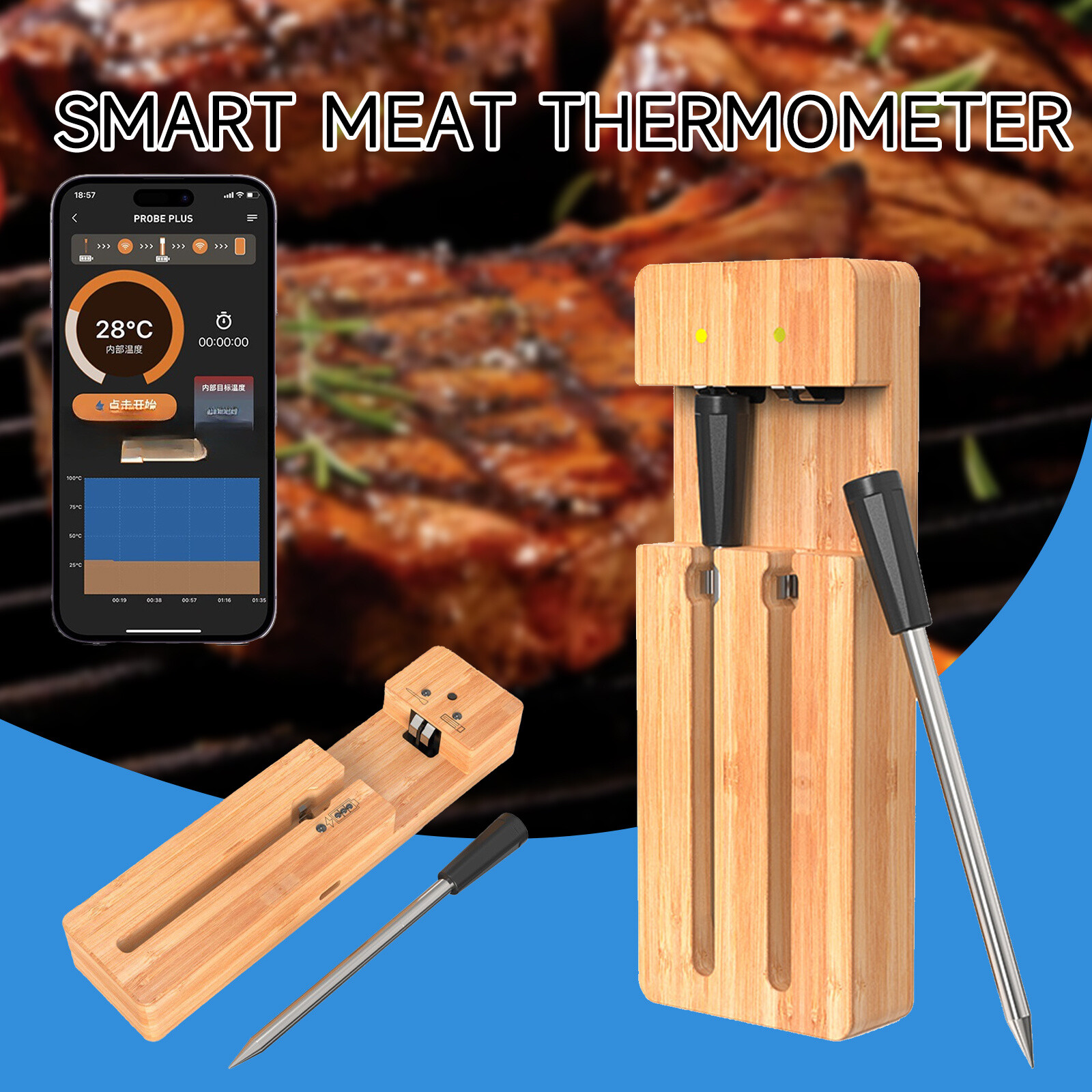 Smart Meat Thermometer with Bluetooth | 165ft Wireless Range-image