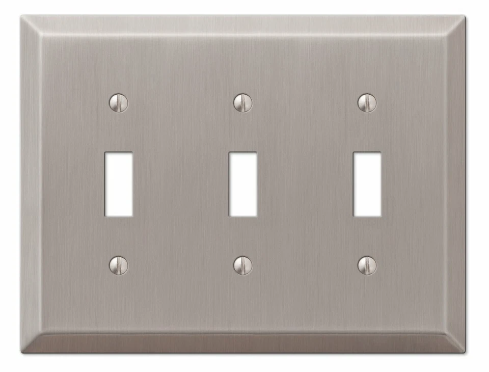 Lote de 3 cubiertas de placa de pared de interruptor de salida de palanca triple Century acero níquel cepillado Foto 2 de 4