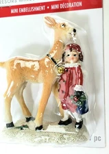 Tiny Treasures Christmas Girl with Deer Doll House Village Accessories 