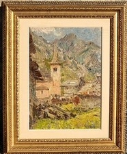 Alessandro Lupo ( Torino 1876 - 1953 ), "Tempo grigio", chiesetta Valle D'Aosta 