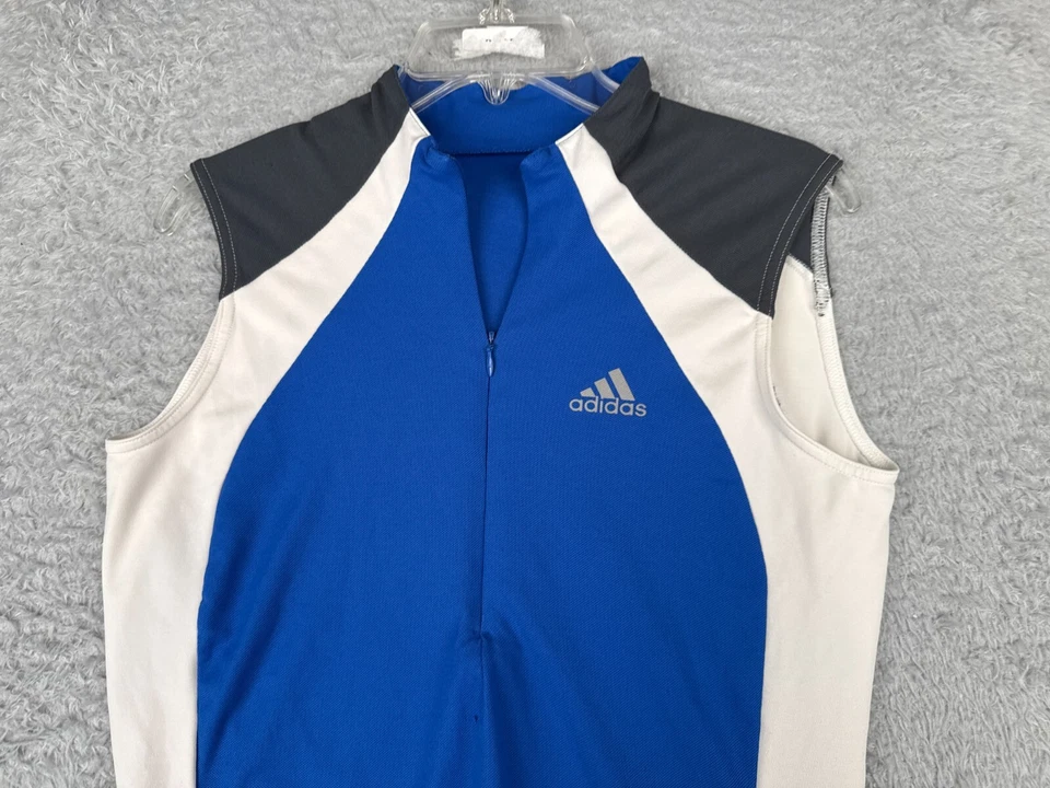 Adidas Cycling Jersey Mens Small Blue White 1/2 Zip Sleeveless Tank 3 Stripe - Image 4 of 4