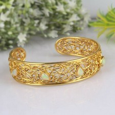 18k Gold Plated 925 Silver Handmade Multi Color Opal Gemstone Cuff Bracelet