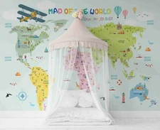 3D Map Of World Kids Wallpaper Wall Mural Removable Self-adhesive Sticker