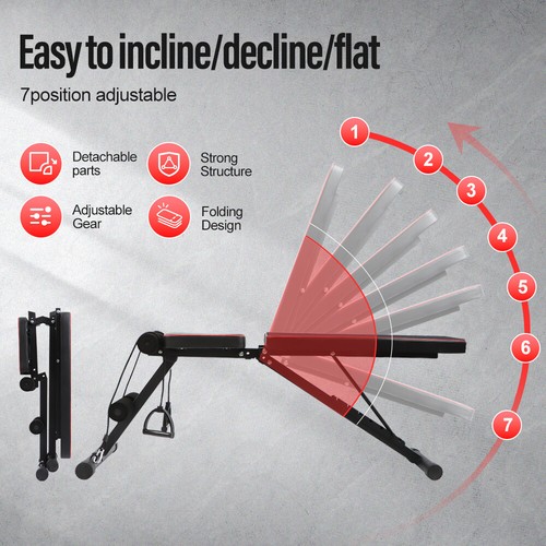 Foldable Weight Bench Adjustable Strength Training Full Body Workout Incline Gym - Picture 4 of 7