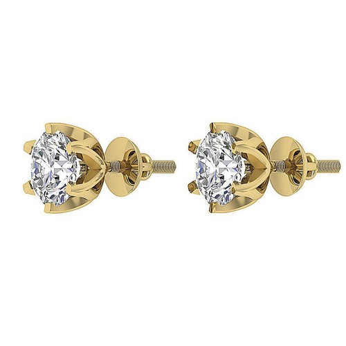 SI1 H Solitaire Studs Earrings 0.85Ct Genuine Diamond 14K Solid Gold 6 Prong Set - Picture 11 of 12