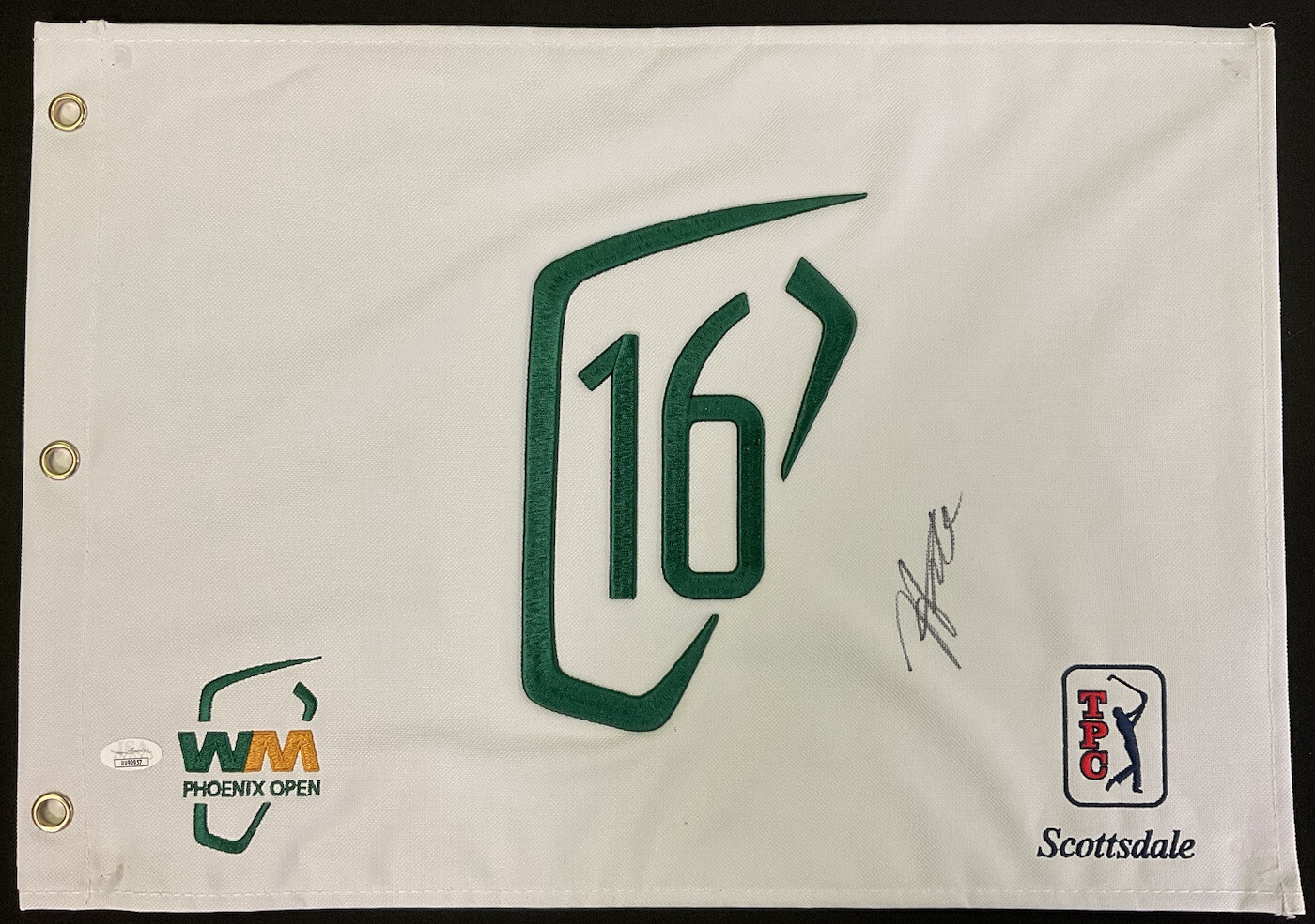 Hideki Matsuyama Autographed Signed Hole 16 Waste Management Open Golf Pin Flag JSA UU90957 