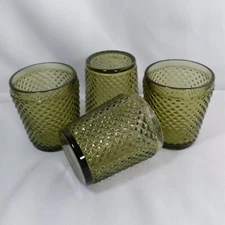 Old Fashion Glass Diomand Avacado Green Vista Alegre Bicos STYLE Set Of 4 ~ 10oz