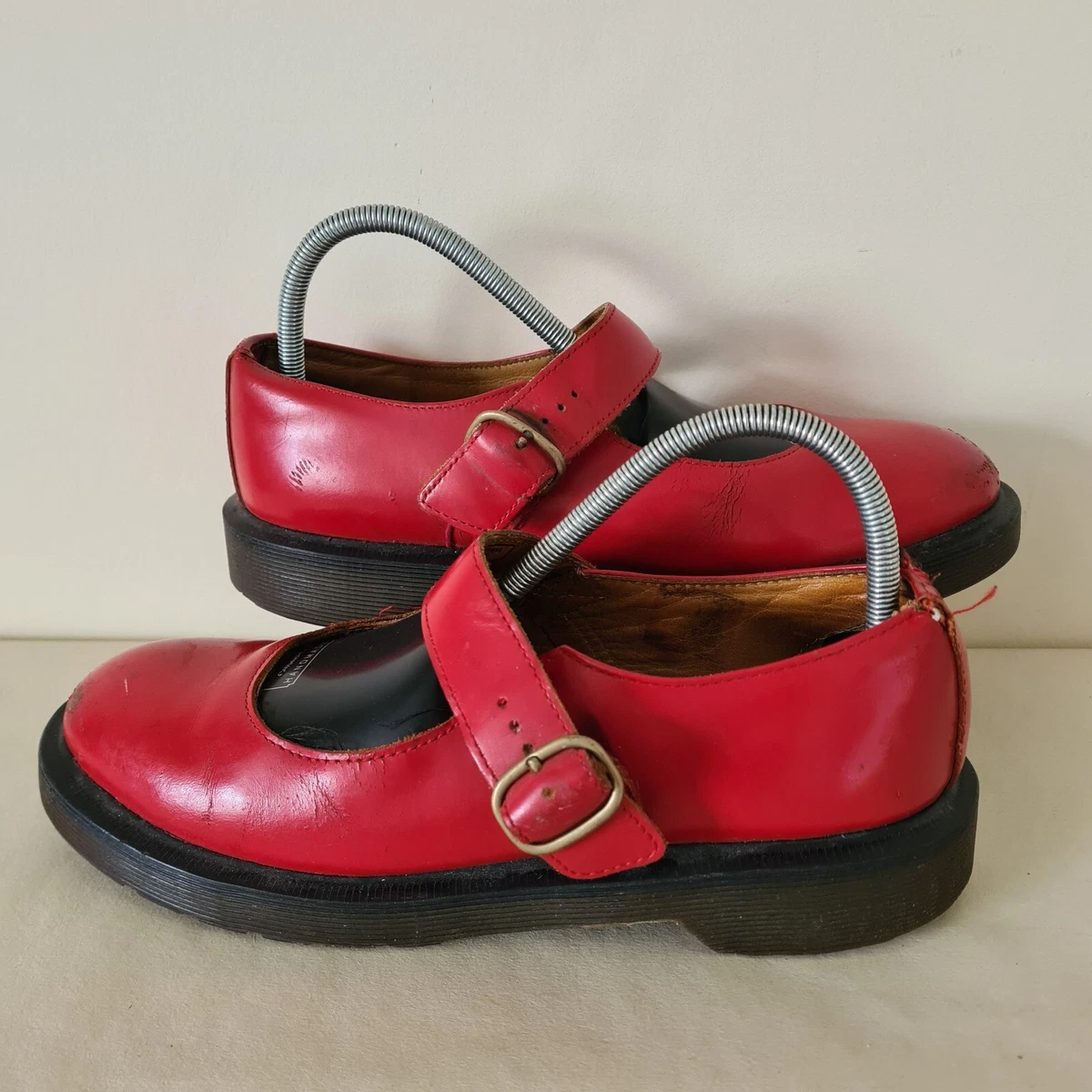 Dr Martens Indica Polley Mary Jane Red Smooth Leather Buckle Shoes