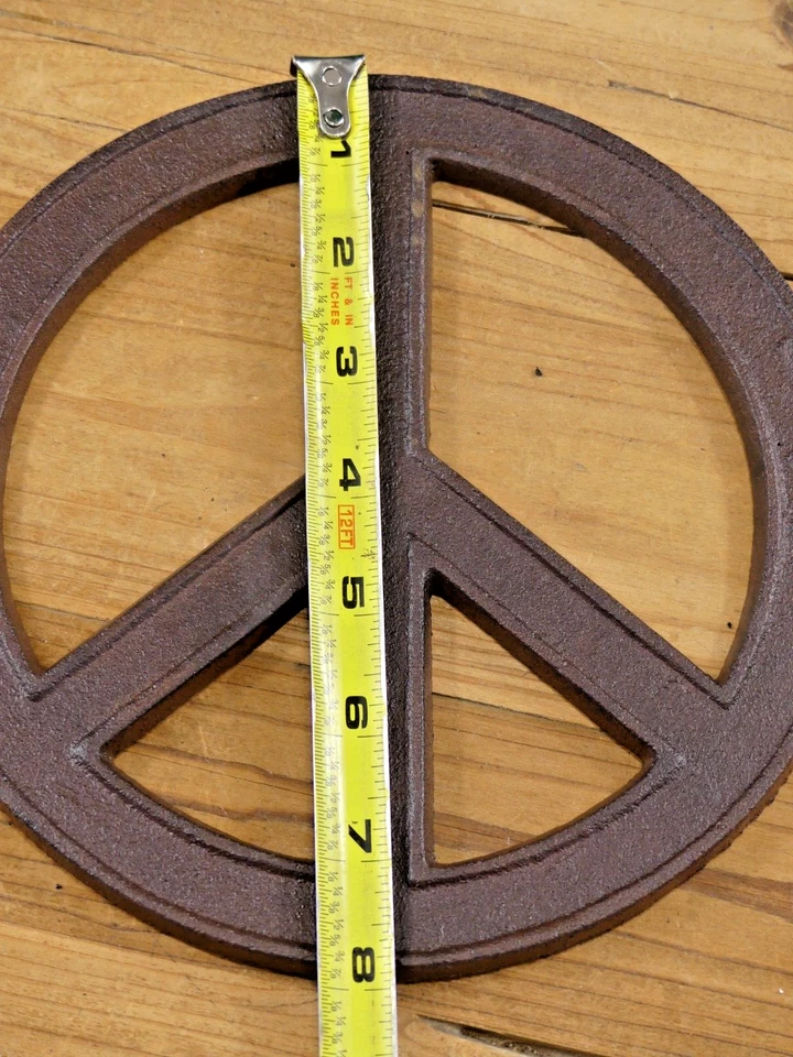 Cast Iron Hippie PEACE Sign Large Wall Plaque Wall Door Decor 8" Piece Rustic - Image 4 of 4