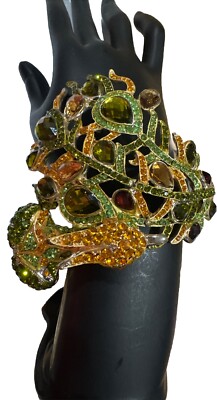 Natasha Rhinestone Bracelet Peacock 3D Cocktail Clamp Crystals Multi Color