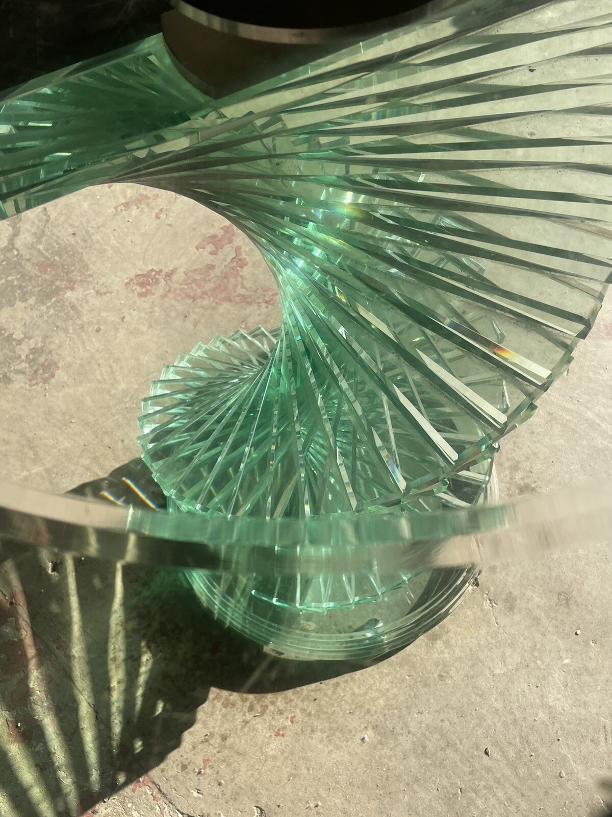 Modern Italian Style Spiral Twisted Base Oval Glass Stacked Coffee