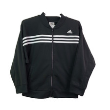 Adidas Girls Size M 10/12 Black White Stripped Athletic Zip Up Jacket