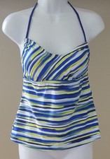 ADIDAS Swimwear Women Tankini Adjustable A-D Cup Padded Top Striped Blue Multi