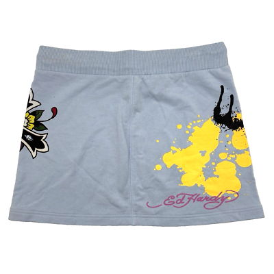 ★関税込み★【Ed Hardy】ヴィンテージ ブルー ショーツ Vintage Y2K Ed Hardy Intimates Baby Blue Knit Cross Graphic