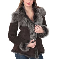 Women's Timeless Soft Sheepskin Shearling Toscana Suede  Jacket Brown Dr534