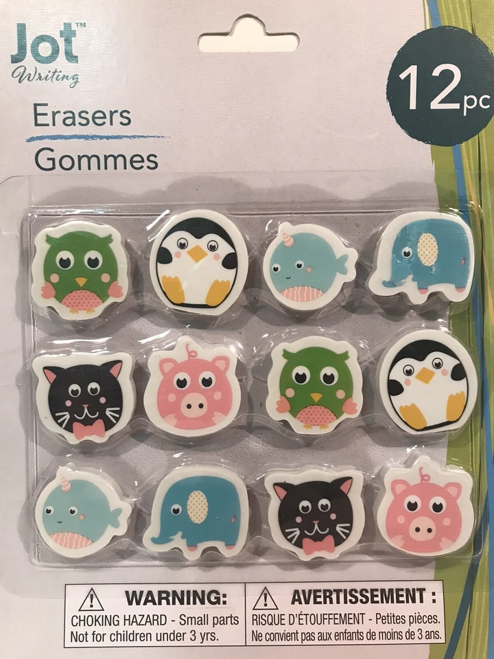 Gomas de borrar ANIMALES PAQUETE DE 12 coches elefante cerdo búho pingüinos tractores etc. paquete de 2 Foto 2 de 2