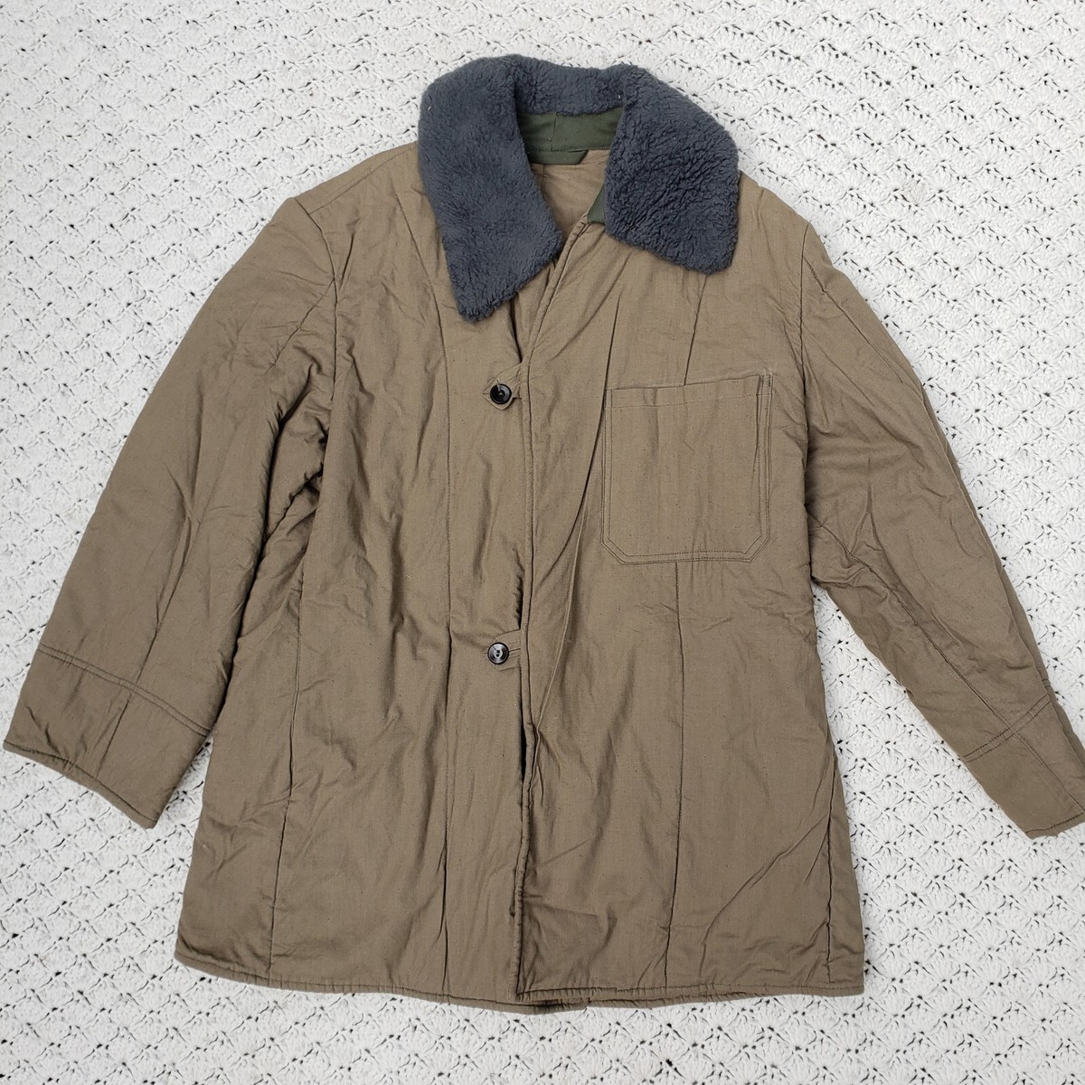 Vtg Military Czech Army Liner Sherpa Collar Field Coat Button
