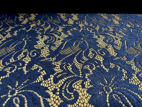 Soft Stretch Lace fabric With Scalloped Selvedge, per metre - floral - Navy Blue - Picture 2 of 4