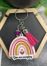 4" Silicone Rainbow Pendant Purse Charm Keychain You Are Amazing B3588