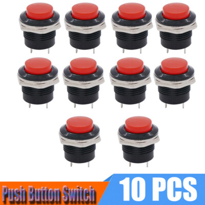 10 Pcs 16mm Push Button Switch Non-Lock Momentary Open Round 2 Pins Metal On Off