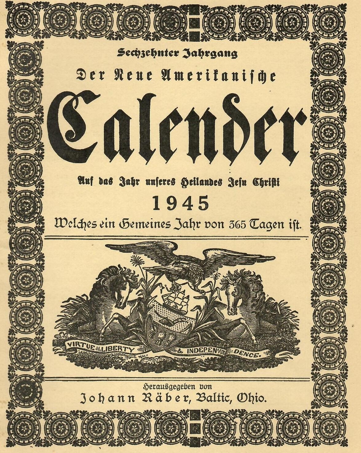 1945 NEW AMERICAN ALMANAC Ben Raber Baltic Ohio Amish German eBay