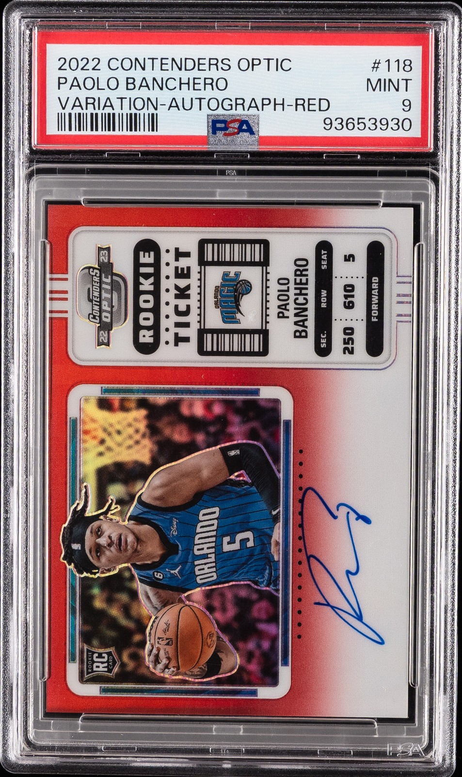 2022 CONTENDERS OPTIC VARIATION-AUTO-RED #118 PAOLO BANCHERO 71/99 PSA 9