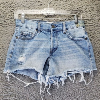 Hidden Shorts Womens XS Blue Distressed Frayed Hem Denim Button Fly Jorts *Read*