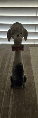 Vintage Mid Century Ceramic White Black Poodle Figurine Japan 