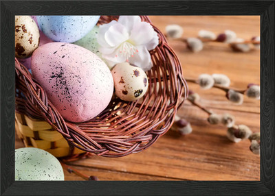 Korb mit Ostereiern gerahmtes Wandbild Poster Leinwandbild Bild