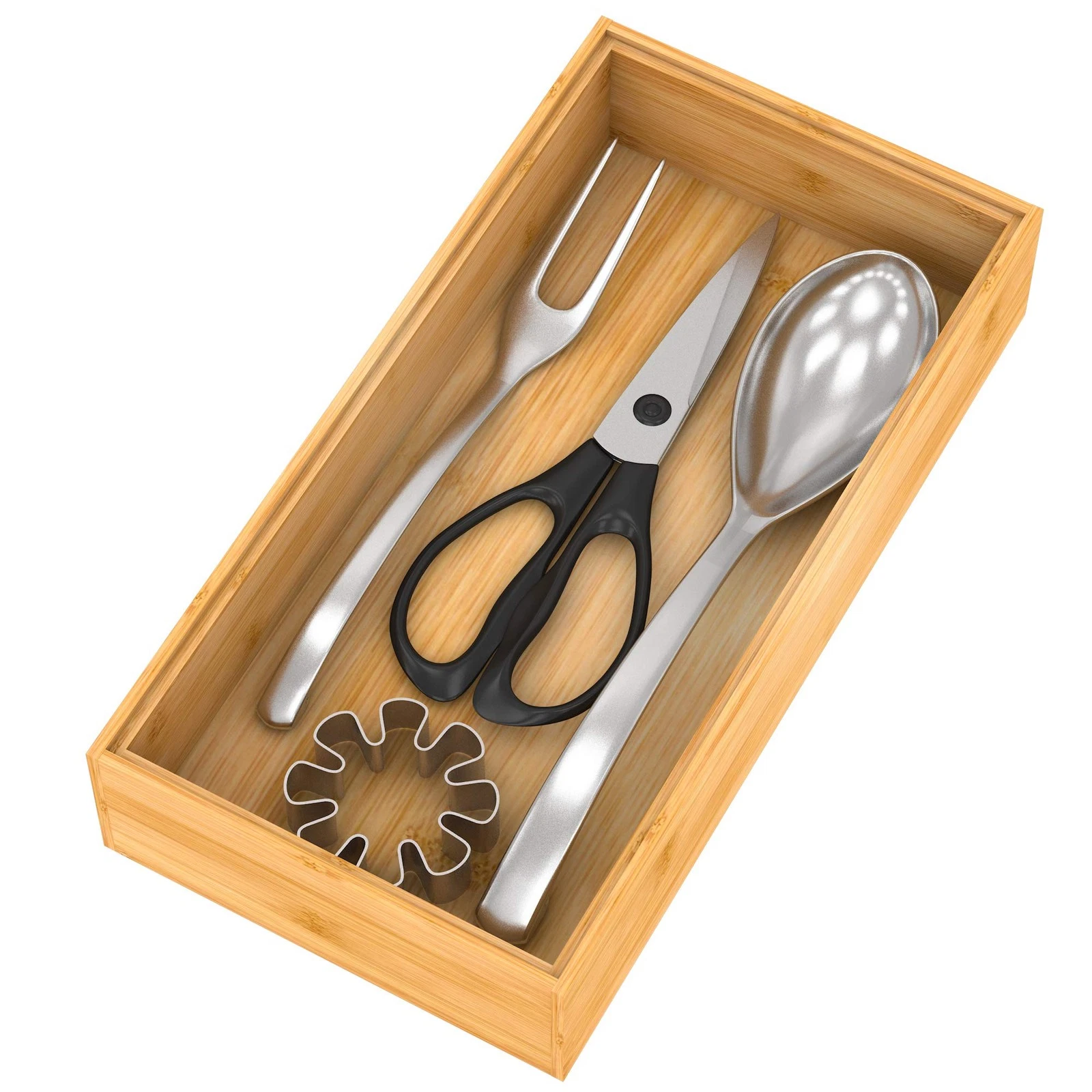 Drawer Organizer Utensil Holder for Kitchen, Small Wood Silverware Storage Or...