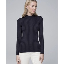 White House Black Market Women LARGE Mock Neck Sweater Navy Blue Black