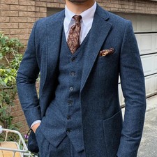 Mens 3 Piece Slim Fit Wedding Suit Blue Blazer Waistcoat Trousers Set