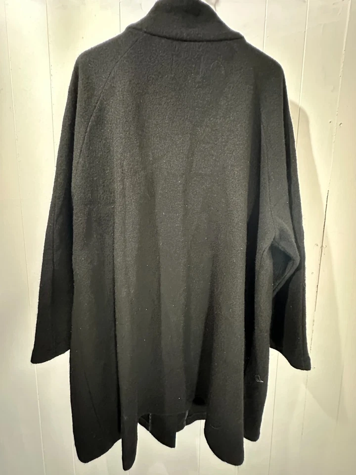 Abrigo Cynthia Rowley Negro 100% Lana Hervida Largo A Presión Frontal Guisante Talla 2X 52" Pecho Foto 2 de 4