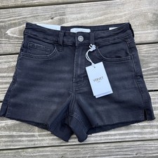 VERVET Rebecca High Rise Distressed Denim Shorts Black Wash Raw Hem XS